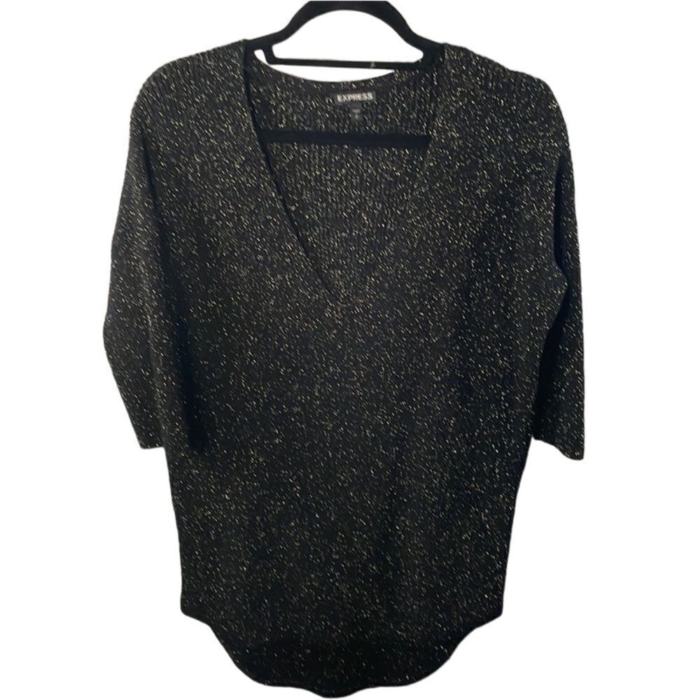 🖤✨ Express Black and Gold Sparkle 3/4 Sleeve Sweater - Size Small